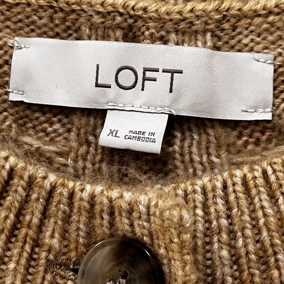 LOFT Sweater Womens XL Tan Cable Knit Button Front Crewneck Cardigan - Picture 5 of 6